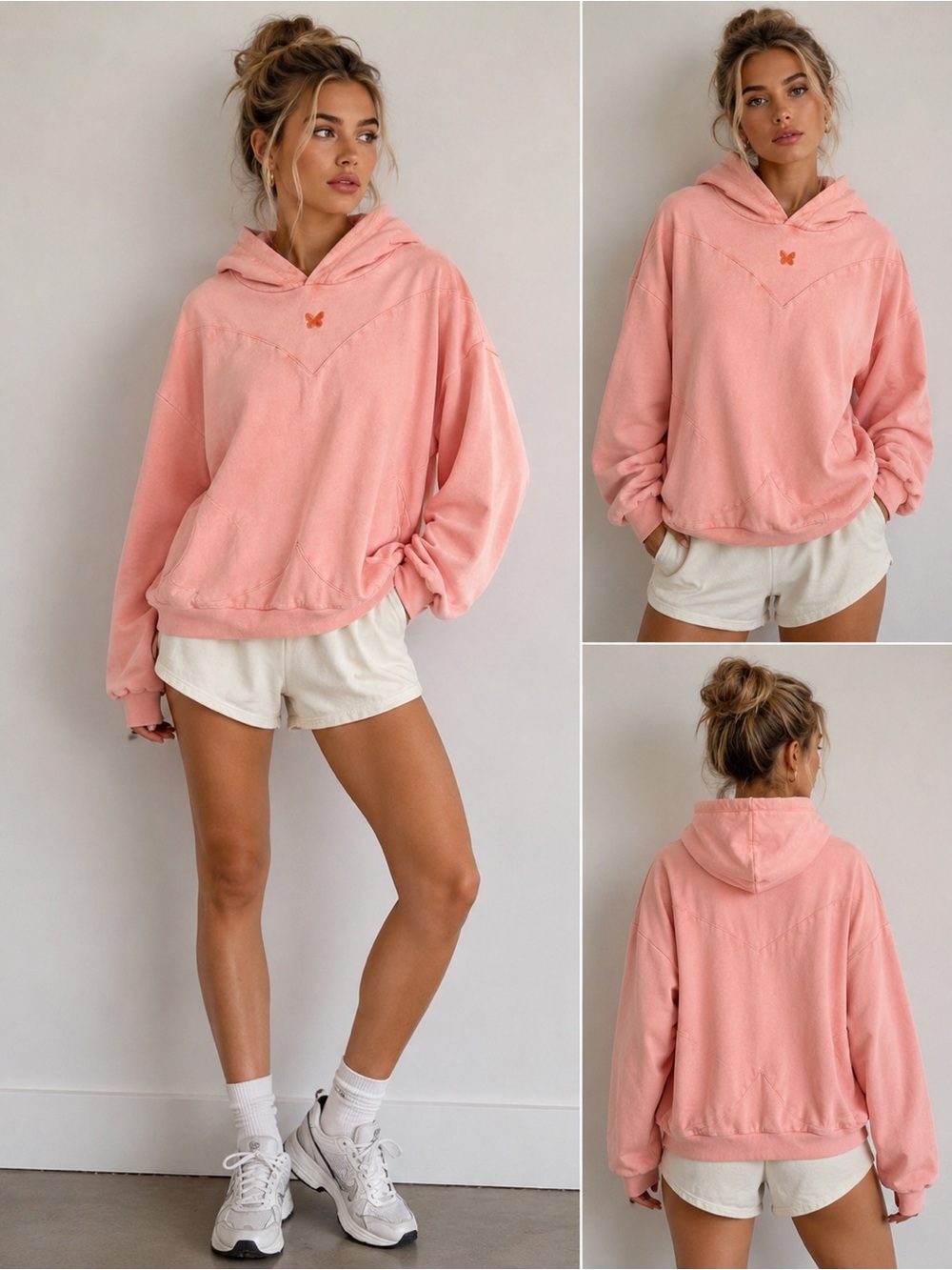 Voight Fairies Butterfly Hoodie Peach Pink Organic Cotton Oversized Fairycore, M